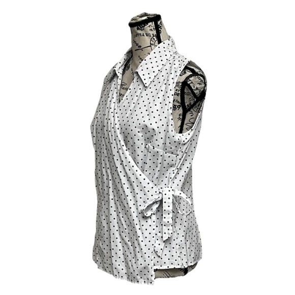 VTG Y2k Dressbarn Polka Dot Wrap Blouse Pinup Rockabilly Retro Preppy L Casual - Picture 2 of 9